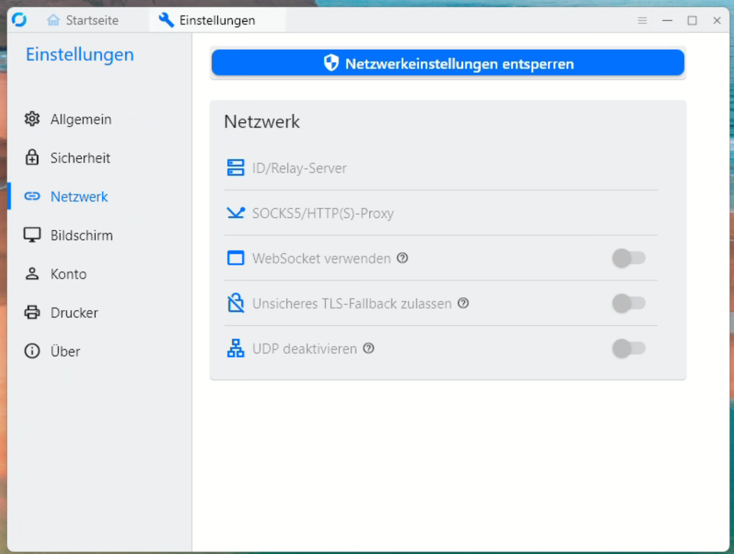 Netzwerkeinstellungen entsperren